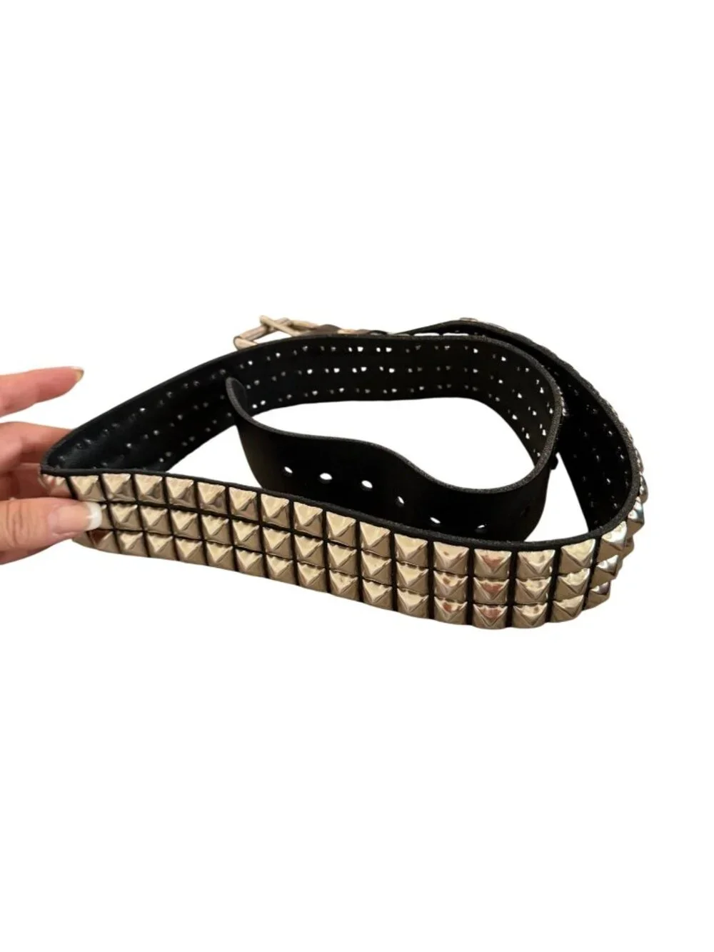 Funk Plus Unisex Pyramid Metal Studded Belt Size Large Black Leather Bold Punk